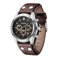 1 x RAW Customer Returns BUREI Watches Men Analog Quartz Chronograph Men s Watch Waterproof Date Wristwatch Men with Leather Strap Classic Gifts for Men - RRP €50.41