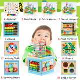 1 x RAW Customer Returns Jacootoys Wooden Activity Cube, 7-in-1 Wooden Motor Skills Cube Educational Bead Maze Sorting Toy for Children Babies Boys Girls - RRP €46.49