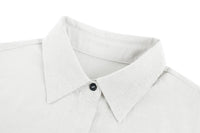 1 x RAW Customer Returns Feziakuk Linen Shirt Women Button Down Linen Blouse Cotton Tops Long Sleeve Lapel Blouse Solid Color Tops with Breast Pocket, White L - RRP €30.24