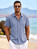 1 x RAW Customer Returns COOFANDY Linen Shirts Men Summer Shirt Short Sleeve Casual Shirts Button Down Linen Shirt Holiday Wedding Beach Shirt Deep Blue XXXL - RRP €33.99