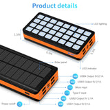 1 x RAW Customer Returns Solar Power Bank 30000mAh Portable Charger Battery Pack with 32 LEDs Flashlight 4 Output Ports 2 Input Ports Compatible with Smartphone Tablet Headphones for Camping Hiking Travel, USB - RRP €27.22