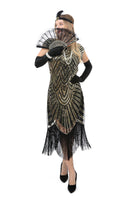 1 x RAW Customer Returns YAOZUP 20s dress women, 1920s flapper dress with sequins, pearls and fringes, Gatsby dress 20s accessories, 20s Charleston dress for carnival cosplay black gold, M  - RRP €38.3