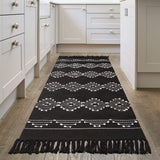 1 x RAW Customer Returns LINROMIA Carpet Runner Hallway 60x180 cm, Boho Black White Long Kitchen Runner Washable Cotton Carpet with Handwoven Tassels for Entrance Area Kitchen Living Room Bedroom Bathroom - RRP €33.14