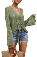 1 x RAW Customer Returns Saodimallsu Women Tops Flowy Oversized Long Sleeve Spring Summer Tops V-Neck Crochet Sexy Sweater Army Green - RRP €30.98