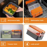 1 x RAW Customer Returns linoroso Lunch Box Adult Lunch Box with 3 Compartments Bento Box with Sauce Container and Crockery Lunch Box for Microwave and Dishwasher Plastic BPA Free - Orange - RRP €30.2