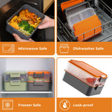 1 x RAW Customer Returns linoroso Lunch Box Adult Lunch Box with 3 Compartments Bento Box with Sauce Container and Crockery Lunch Box for Microwave and Dishwasher Plastic BPA Free - Orange - RRP €30.2