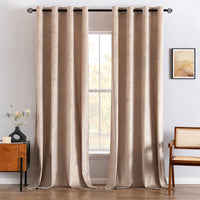 1 x RAW Customer Returns MIULEE Velvet Curtains with Gold Foil Leaves Pattern, Pack of 2 Beige Velvet Curtains with Eyelets, Each 260 cm High, Super Soft Velvet Curtain, Opaque for Decoration, Living Room, Bedroom, Beautiful Velvet Curtain - RRP €40.33