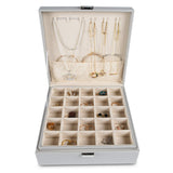 1 x RAW Customer Returns Frebeauty Earring Organizer Classic Jewelry Box with 50 Compartments Double Layer with 6 Hooks for Necklaces Bracelets Grey  - RRP €33.26