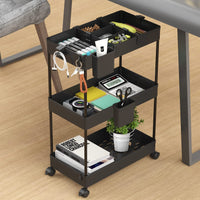 1 x RAW Customer Returns SPACEKEEPER 3 Tier Niche Shelf on Wheels for Laundry Bathroom Kitchen Trolley with 6 Hooks and 2 Containers Black - RRP €27.01