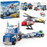 1 x RAW Customer Returns Creator 3in1 Construction Toy, City Helicopter Transporter, Police Chase Vehicle and Flatbed Truck, Toy, Gift for Kids, Boys and Girls Ages 6 and Up, 249 Pieces - RRP €25.88