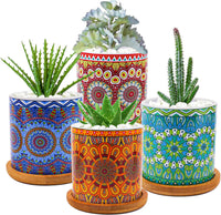 1 x RAW Customer Returns Yesland 4 Pack Succulent Flower Pots Small Ceramic Planter with Bamboo Saucer Drainage Hole for Cacti Home Garden Office Decoration Windowsill, Mandala Pattern - RRP €15.65