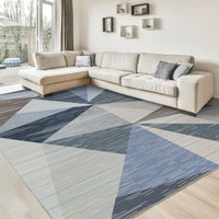 1 x RAW Customer Returns HOMFINE Modern Rug - Washable Living Room Rug Short Pile Carpet Soft Bedroom Rug Non-Slip Rug Geometric Rug Dining Room Rug 120 x 170 cm Blue - RRP €59.99