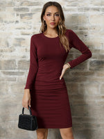 1 x RAW Customer Returns Missufe Casual Dress Bodycon Tight Figure-hugging Pencil Dress Women Knee-length Dresses Wine Red, Medium  - RRP €30.99