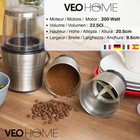 1 x RAW Customer Returns Electric Coffee Grinder VeoHome grinder for flaxseed, oilseed, poppy and spices - RRP €41.97