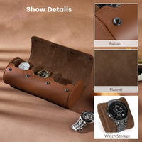 1 x RAW Customer Returns Asvert watch roll watch box travel watch case travel watch box 3 watches watch box travel case for small watches watch case travel transport box watch bag dark brown - RRP €31.25