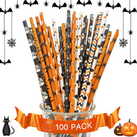 5 x Brand New Colorful Paper Drinking Straws, 100 Pack Halloween Straws, Food Grade Colorful Paper Drinking Straws, for Home Bar Halloween Party Outdoor Picnic - RRP €102.0