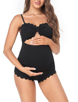 1 x RAW Customer Returns EastElegant Maternity Bikini One Piece Open Back Maternity Bikini Wavy Maternity Swimsuit Black Large - RRP €99.0