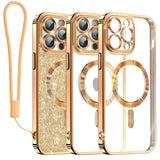 1 x RAW Customer Returns Meifigno Clear Case Compatible with iPhone 14 Pro, Compatible with Magsafe Glitter Card Hand Strap Camera Protection Transparent Case for iPhone 14 Pro 6.1 Women Girls, Brass Gold - RRP €18.0