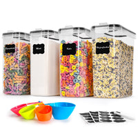 1 x RAW Customer Returns Storage containers with lids, airtight, large 4L set of 4, BPA free, kitchen storage box, moth-proof kitchen organizer, flour spaghetti cornflakes cereal storage, storage container with labels - RRP €26.98