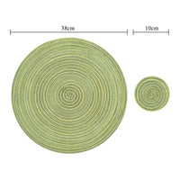 1 x RAW Customer Returns SHACOS Set of 6 Round Placemats and Coasters, Round Placemats Washable Braided Round Placemats with Coasters Heat Resistant Round Placemats for Kitchen, Celebration, Wedding, Party, Green - RRP €18.99