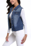 1 x RAW Customer Returns Miss Moly Women s Washed Denim Vest Lightweight with Pockets BF Style Dark Blue - L - RRP €30.24