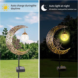 1 x RAW Customer Returns Moon solar lights garden decoration patio decoration, outdoor solar lamp for outside, solar light with ground spike, metal moon solar garden light, elf flower fairy solar light for terrace balcony stake path lawn - RRP €18.47