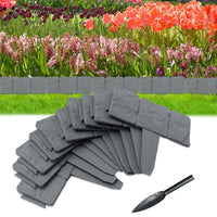 1 x RAW Customer Returns Lawn edging plastic, stone look garden border made of polypropylene, edging for flower beds lawn edging garden decorative garden fence, 1 piece L x H 25 cm x 23 cm 20 pieces, grey  - RRP €24.19