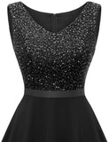 1 x RAW Customer Returns Dressystar Women s Sequin Cocktail Dress V-Neck Confirmation Dresses Glitter Festive Graduation Dress Party Dress Black M - RRP €58.99