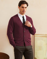 1 x RAW Customer Returns Kallspin Men s Sweater Cardigan V-Neck Wool Sweater Burgundy,XL  - RRP €45.99