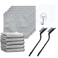 5 x Brand New Hainue 10 Pack Stainless Steel Cleaning Cloths, Multi-Purpose Wire Dishwashing Rags for Wet and Dry with 2 Pack Grout Brush, Double Layer Scratch-Resistant Wire Dishwashing Rags for Pan Pot - RRP €45.05