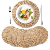 1 x RAW Customer Returns 6 Pieces Round Straw Placemats, Wicker Placemats, Wicker Rattan Placemats for Dining Table 30cm  - RRP €29.99