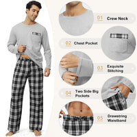 1 x RAW Customer Returns Tuopuda Men s Checked Pajama Set with Pockets and Drawstring, Cotton Shirt and Pants Set 2 Pieces, Checked Grey, XXL - RRP €26.42