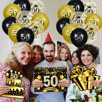 6 x Brand New Black Gold 50th Birthday Decorations for Men Women 6Pcs Black Gold 50th Birthday Yard Signs with Poles 18Pcs Black Gold 50th Latex Birthday Balloons for 50th Birthday Decor - RRP €115.2