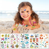 1 x Brand New Kids Temporary Tattoo, 10 Sheets Hawaiian Tropical Theme Temporary Tattoo Stickers, Summer Beach Pool Fake Tattoo Stickers for Boy Girl Birthday Gift - RRP €15.6