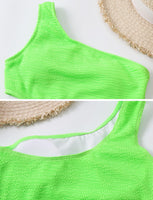 1 x Brand New FEOYA Women s One-Piece Swimsuit Cut Out Sexy Swimwear Ribbed Tummy Control Bathing Suits A-fluorescent green L - RRP €30.99