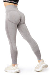 1 x RAW Customer Returns Bellivalini Sports Leggings Women s High Waist Push Up Scrunch Fitness Seamless Figure Shaping BLV50-254 Light Gray Melange, L  - RRP €20.16