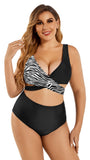 1 x RAW Customer Returns SHEKINI Women s Two Piece Swimsuit Cross Lace Up Push Up Bikini Top Plus Size Breasts Bikini Set High Waist Bikini Bottoms Swimwear X-Large, Zebra Print  - RRP €34.27