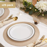 1 x RAW Customer Returns MATANA 25 Premium white plastic plates with gold rim, reusable plastic plates, 26cm - gold party plates for weddings, birthdays, parties - elegant and sturdy party tableware - RRP €26.99