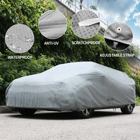 1 x RAW Customer Returns Leader Accessories Premium car cover 5-layer waterproof full garage weatherproof car cover UV stabilized indoor and outdoor use in summer winter notchback-507x155x127cm, light grey  - RRP €44.95