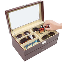 1 x RAW Customer Returns Kurtzy Brown Faux Leather Sunglasses Organizer - Glasses Case 12 Compartments - 2 Levels with Closure to Store Display Your Glasses - Box for Glasses, Watches, Jewelry - Men and Women - RRP €45.99