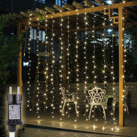 1 x RAW Customer Returns SALCAR LED String Light Curtain, 3 x 3 m, IP44 Waterproof, LED Star String Lights, Christmas Light Curtain, Party Decoration, Indoor, 8 Light Programs Warm White  - RRP €24.58