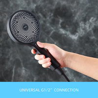 1 x RAW Customer Returns Krobec hand shower head, large shower head rain shower 130 mm, hand shower, with 3 jet types, premium shower set, massage nozzle for spa black  - RRP €21.99