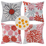 1 x Brand New Waterproof Linen Cushion Cover Decorative Pillowcases 45x45cm Red and Gray Flower Square Cushion Covers 4 Pieces for Sofa Bed Living Room Garden Outdoor Outdoor - RRP €22.8