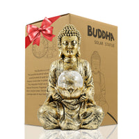 1 x RAW Customer Returns Yeomoo Meditating Buddha Figure Decoration with Solar Light, Zen Solar Garden Large Buddha with Cracked Glass Ball Statue Sculpture Indoor Outdoor Decoration for Balcony, Garden, Terrace, Porch, Yard Art, 26.5cm Gold - RRP €42.98