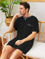 1 x RAW Customer Returns Enjoyoself Men s Short Sleeve Nightdress Cotton Lightweight Airy Long Sleepwear Shirt Practical Sleepshirt for Hospital Black, XXL - RRP €25.2