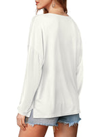 1 x RAW Customer Returns Beluring Tunic Women Long Sleeve Elegant T-Shirts V-Neck Button Placket Tops White S - RRP €25.0