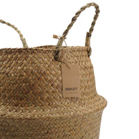 1 x RAW Customer Returns DOKOT Natural Basket Seagrass Storage Basket Flowerpot Woven Laundry Basket With Handle, Foldable Belly Basket Toy Storage - RRP €25.69