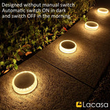 1 x RAW Customer Returns Lacasa Solar Floor Lights Outdoor, 30LM 4 Pack Solar Lights for Outdoor Warm White 2700K IP68 Waterproof Solar Lamps Auto ON OFF LED Path Lights for Garden Lawn Patio Driveway, Round - RRP €39.99