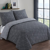 1 x RAW Customer Returns Vision - Reversible bed linen Hugo Anthracite - Duvet cover 260 x 240 cm with 2 pillowcases for king-size bed double bed - 100 cotton - RRP €36.68