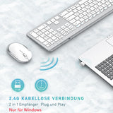 1 x RAW Customer Returns Keyboard Mouse Set Wireless, seenda Ultra-Thin Rechargeable Wireless Keyboard, Ergonomic Keyboard Mouse with Silicone Dust Protection for PC Laptop Smart TV, QWERTZ Layout White and Silver - RRP €37.55